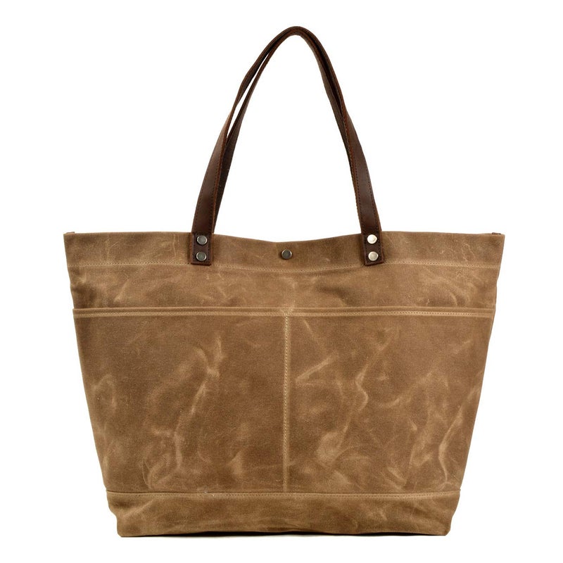 WUDON Waxed Canvas Travel Tote Bag - Extra Large Carryall Shoulder Bag for Women (Khaki) - Image 1
